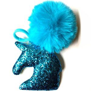 Turquoise Sequin Unicorn & Pom Pom Clip